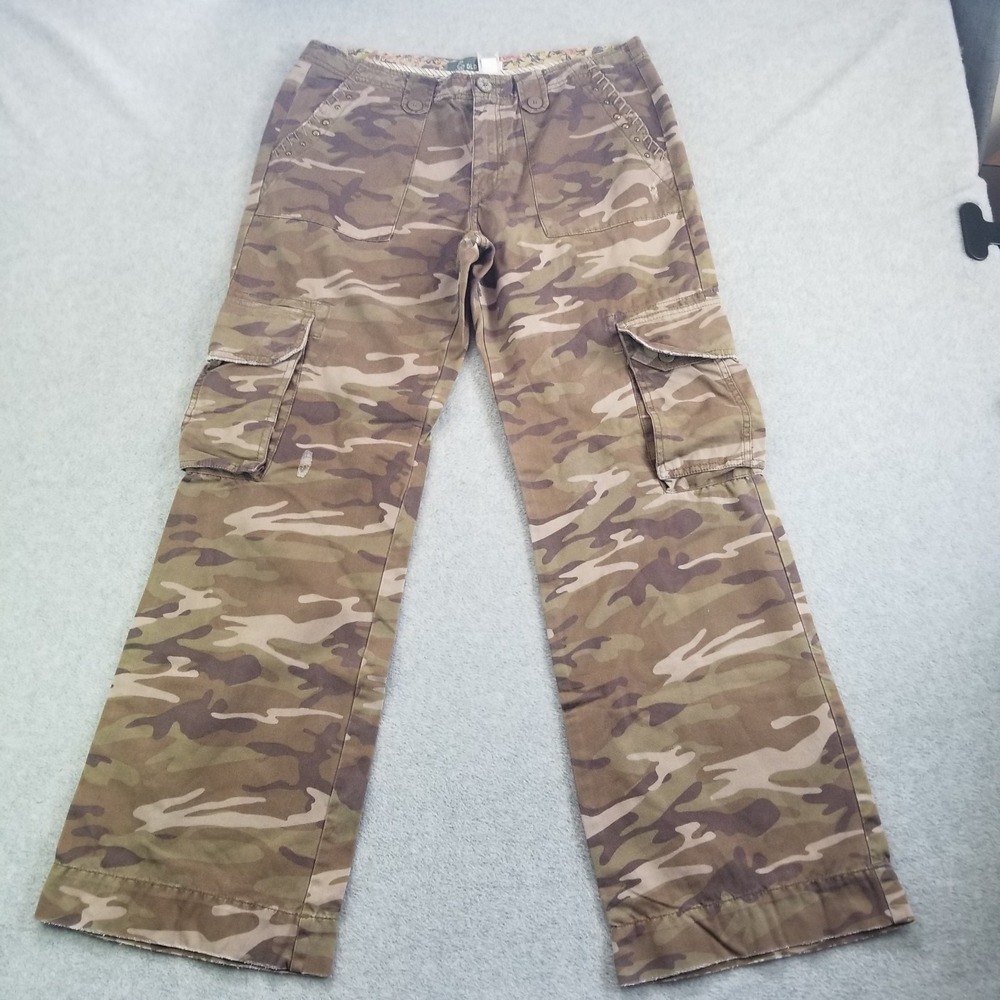 Old‎ Navy Pants Womens 12 Brown Camo Cargo Studded Floral Trim Y2K Vintage VTG